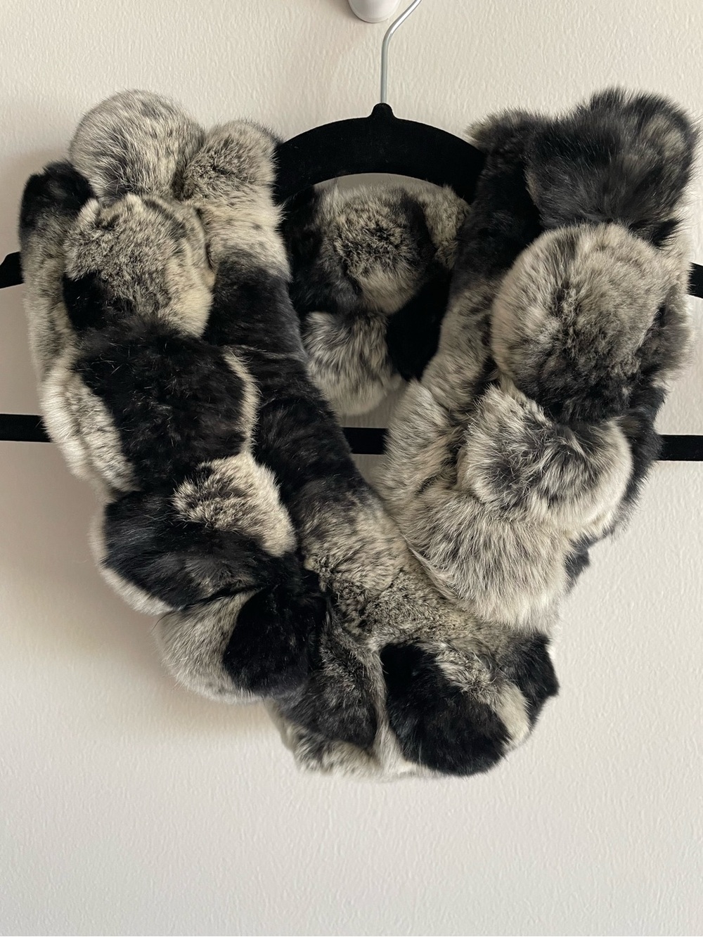 Genuine Rex Rabbit Fur Belle Fare Ladder Scarf Pom Pom Neck Warmer